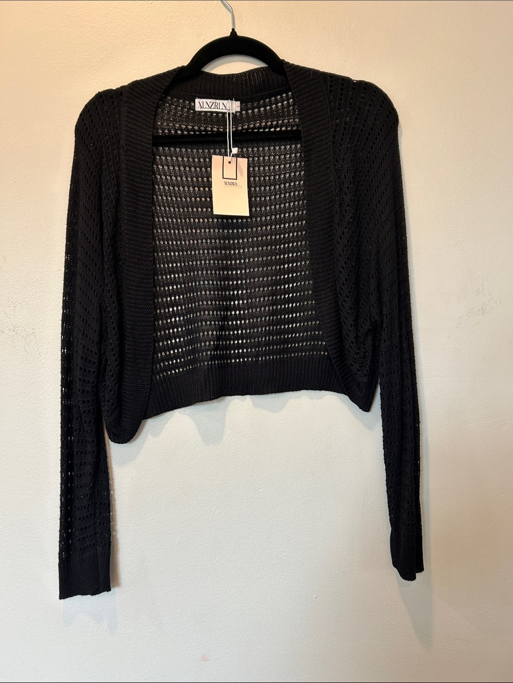 Ninzin Black Open-Knit Cropped Cardigan